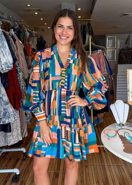 Monica Colorful Print Short Dress