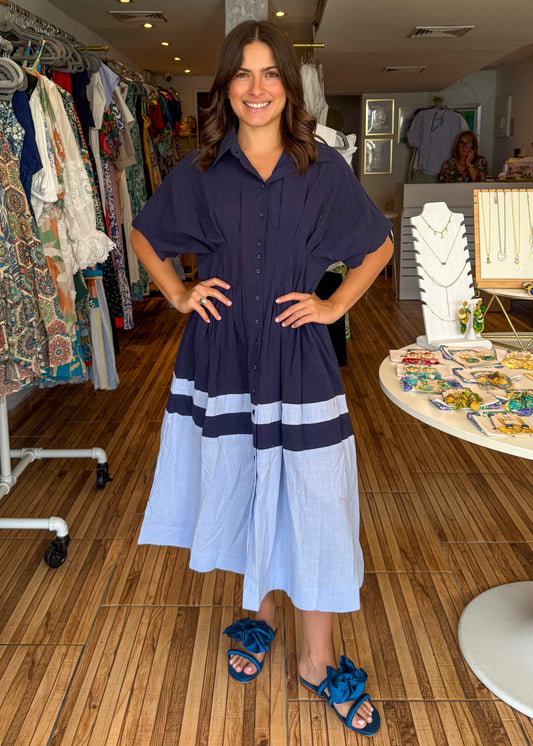 Melina Blue Colorblock Midi Dress