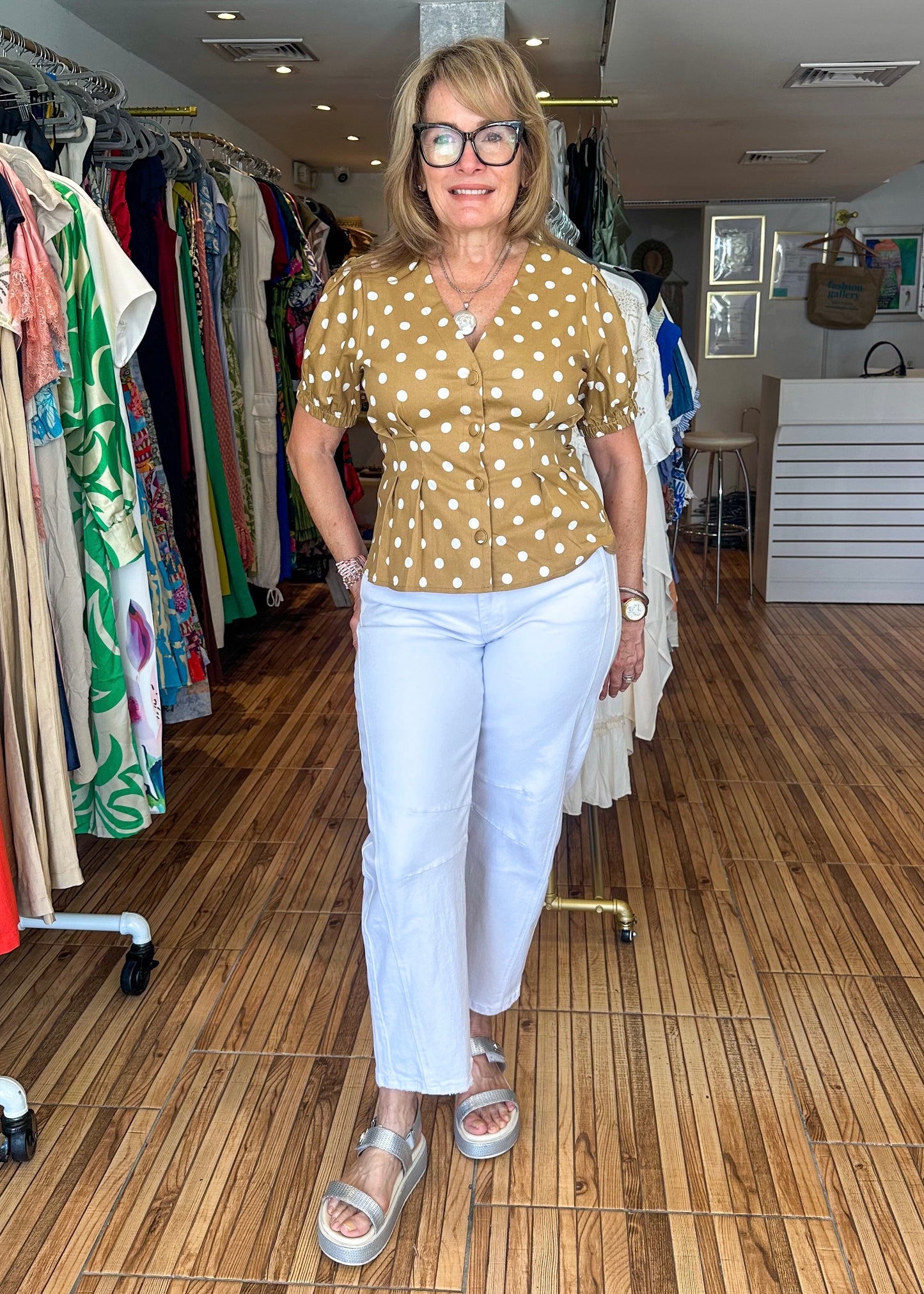 Brenda Beige Polkadot Top