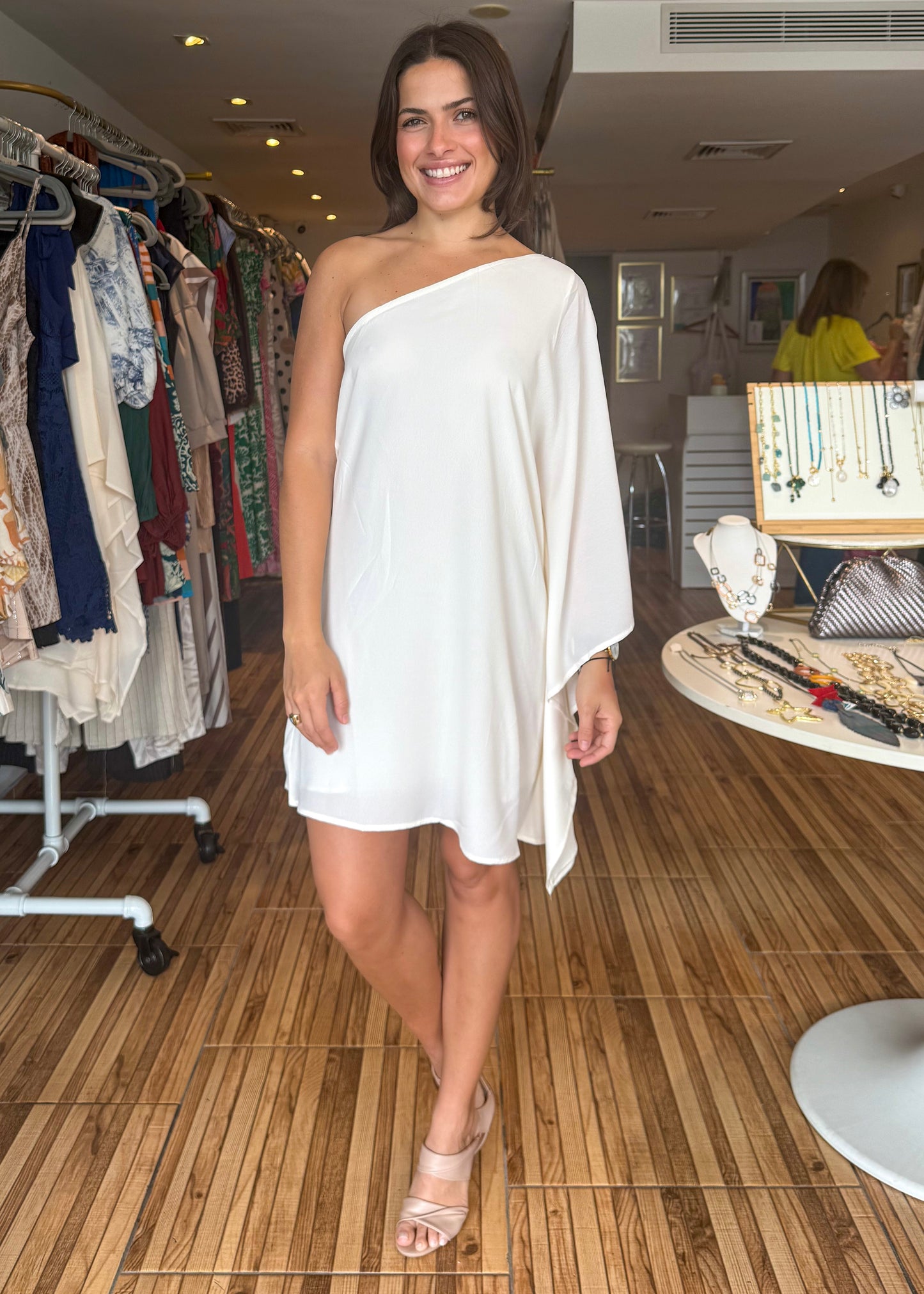 Taylor White One Shoulder Statement Short Dress