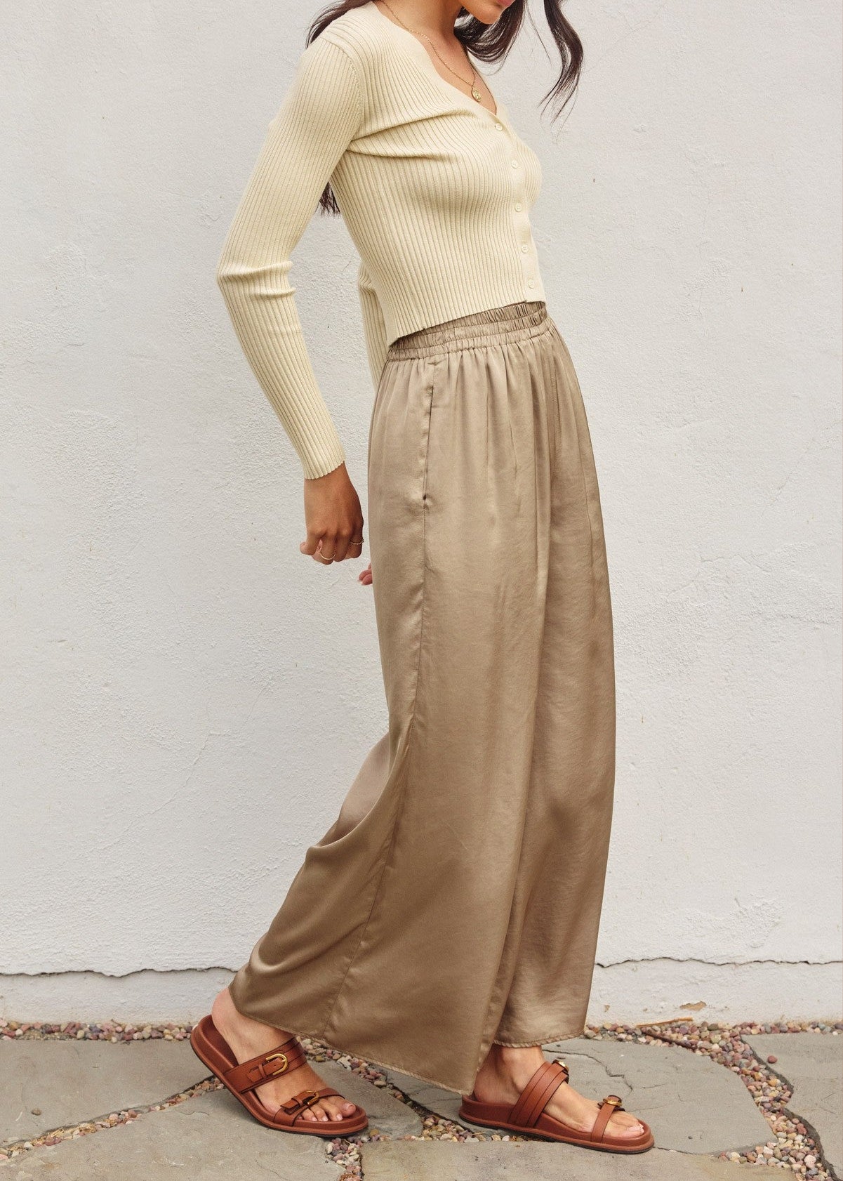 Buttery Wide Leg Pull On Pants. Satin wide leg pants.
