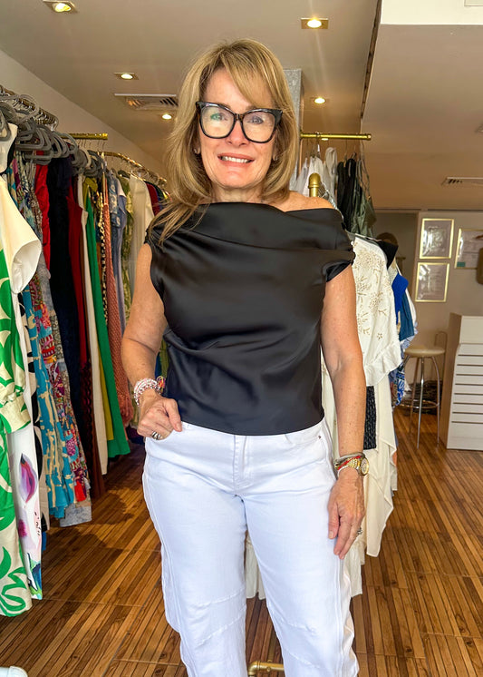 Nancy Black Satin Top