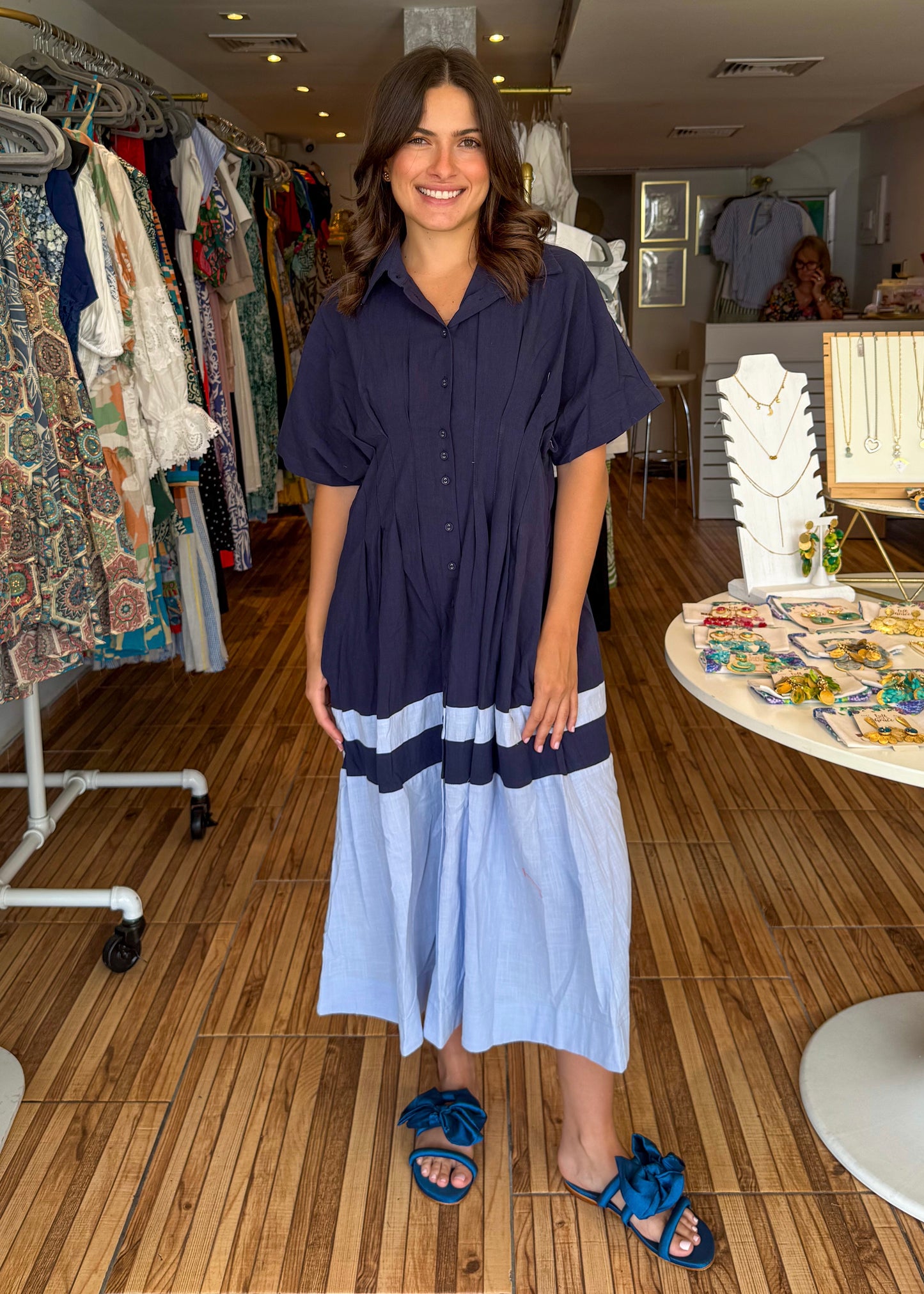 Melina Blue Colorblock Midi Dress