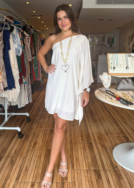 Taylor White One Shoulder Statement Short Dress