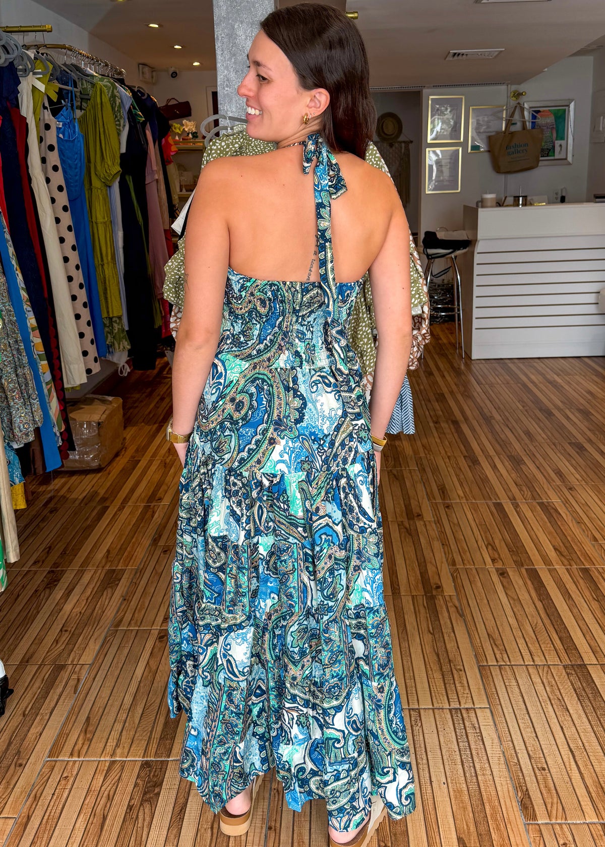 Courtney Blue Print Halter Maxi Dress