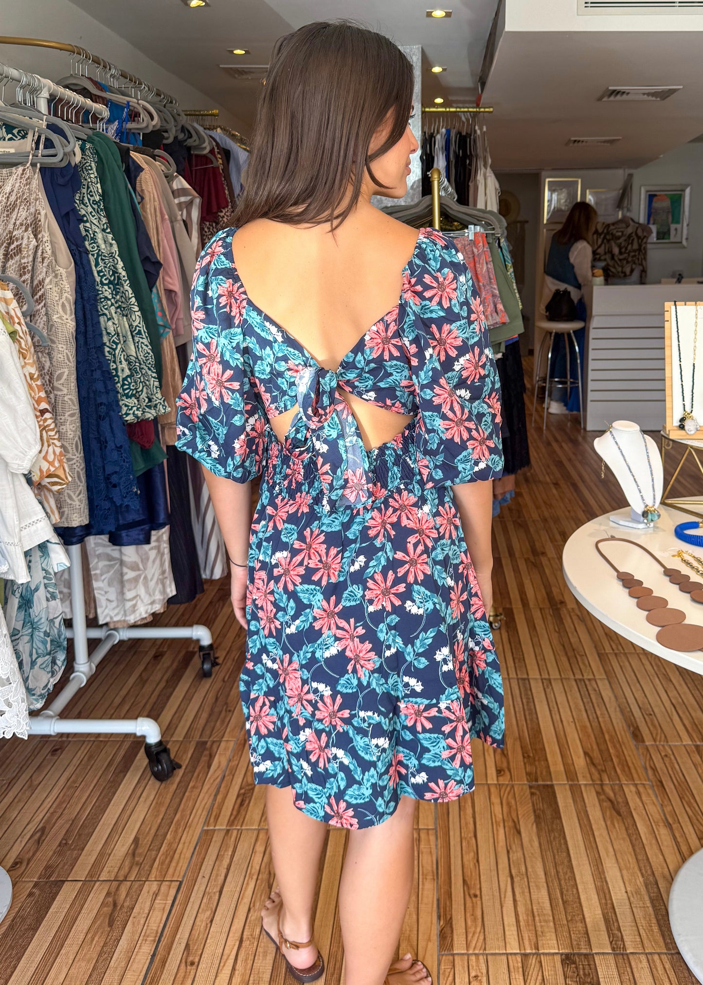Mia Navy Mix Print Short Dress
