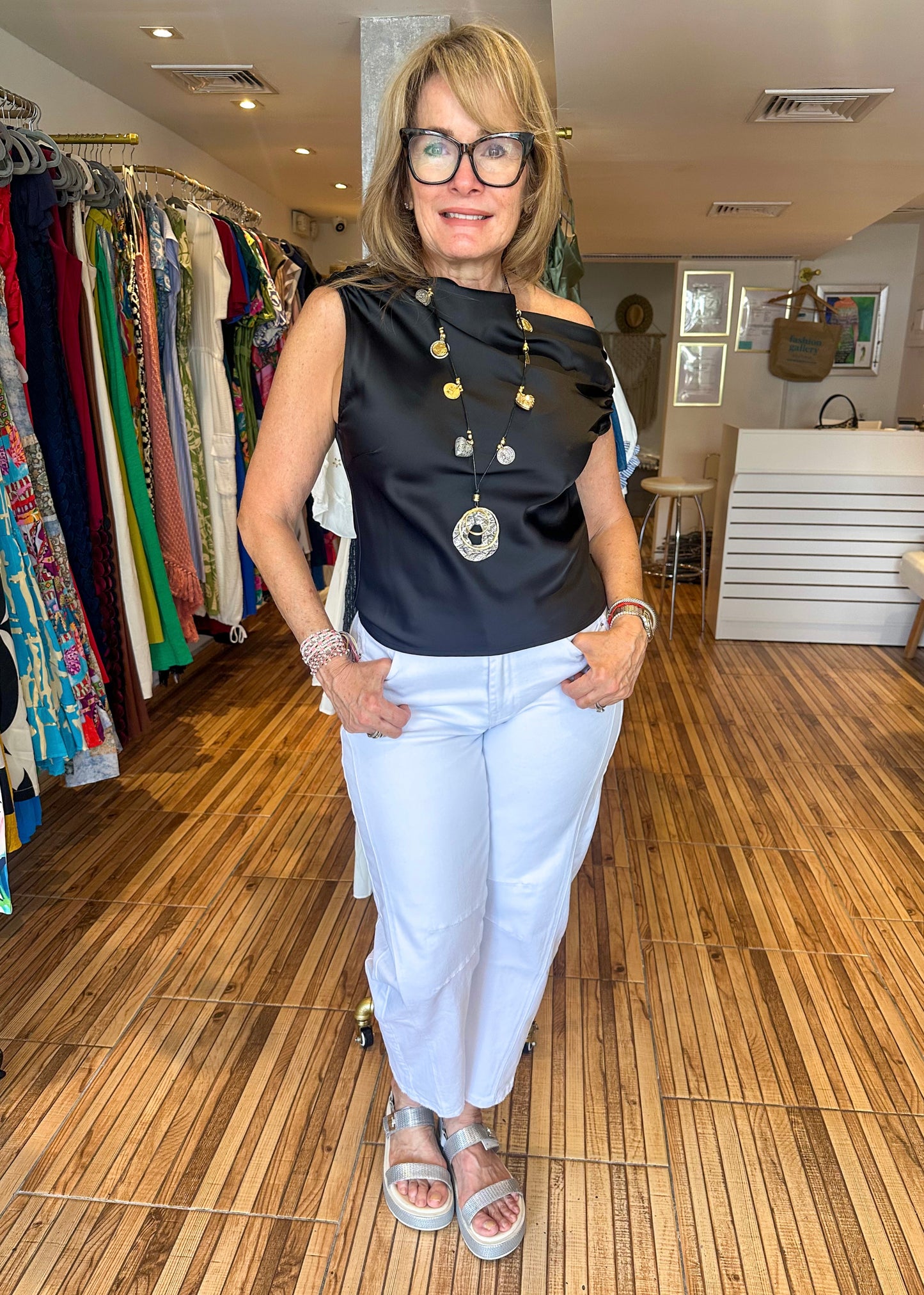 Nancy Black Satin Top