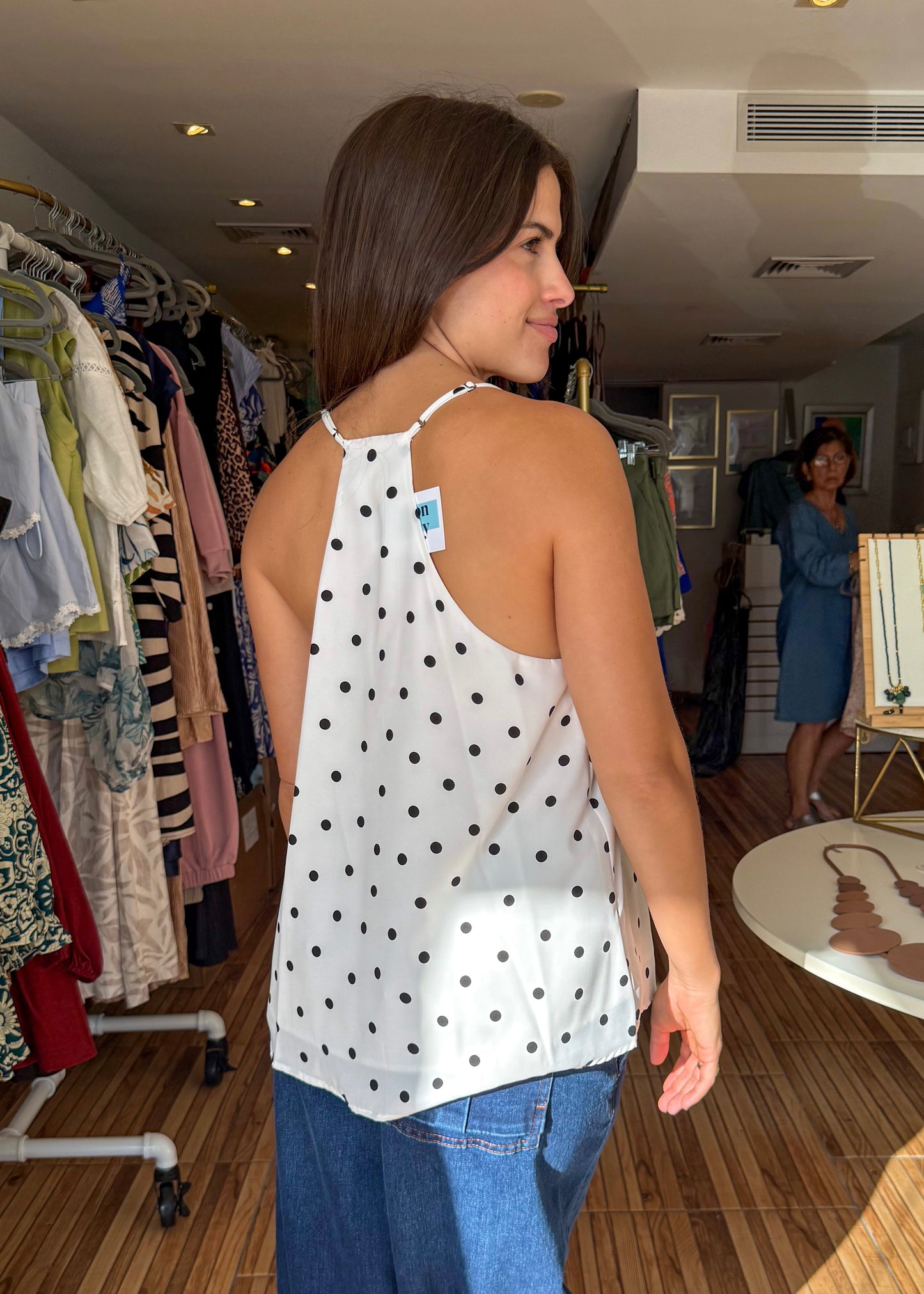 Melissa White & Black Polkadot Top