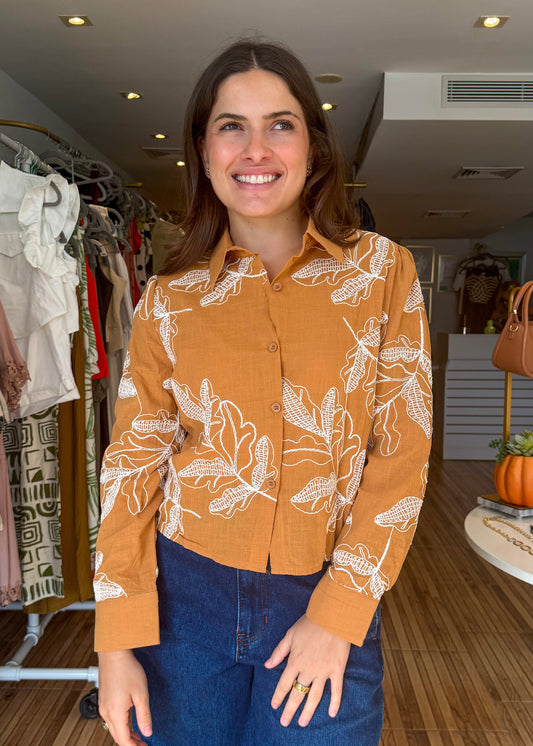 Eva Orang & Ivory Embroidered Top