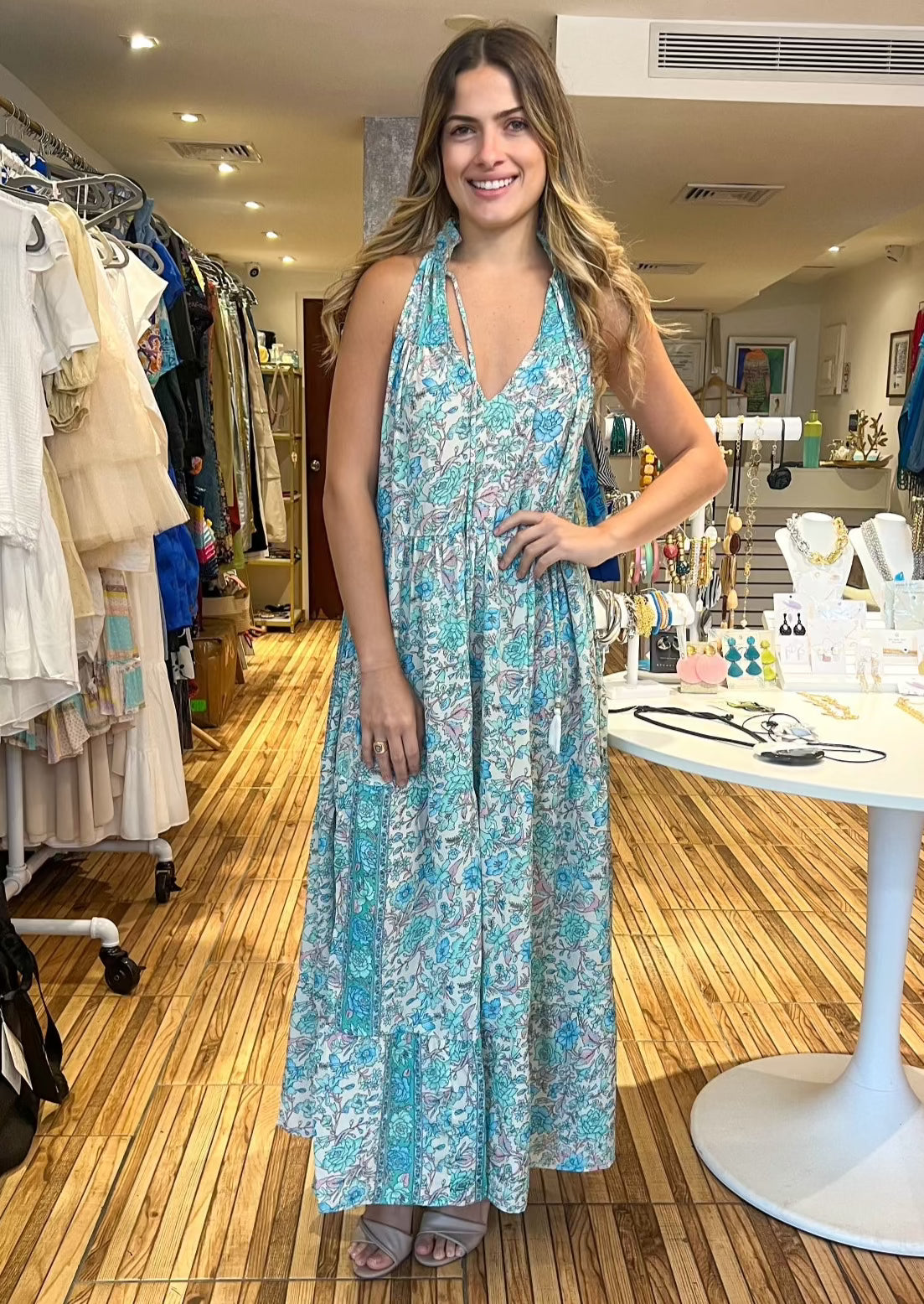 Mint print tiered maxi dress. 