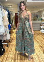 Load image into Gallery viewer, Multi print halter maxi dress with gorgeous open back.
