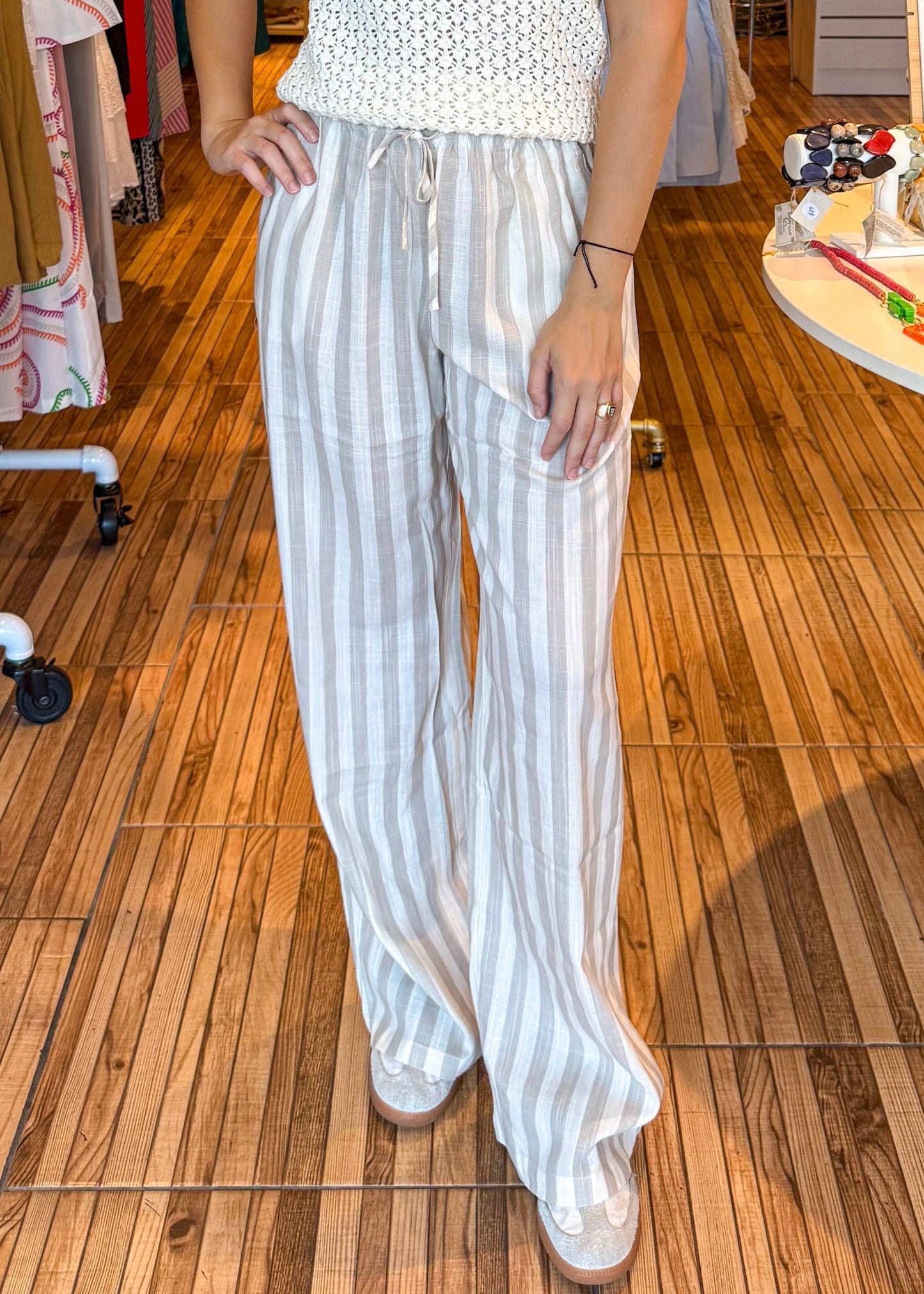 Ana Taupe Striped Pants
