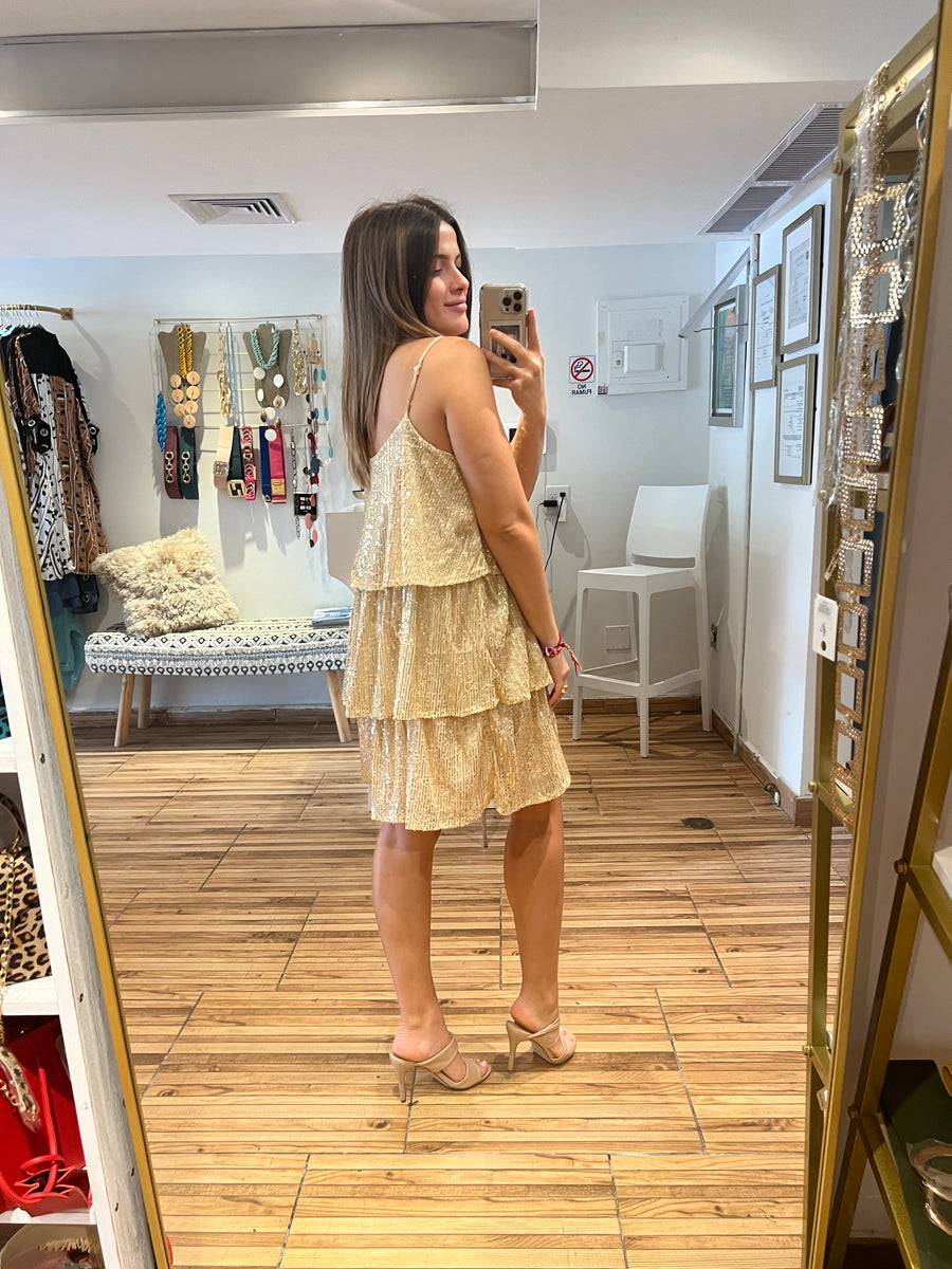 LITTLE A - As Good As Gold Faye Lurex Star Dress - Gold main image 0