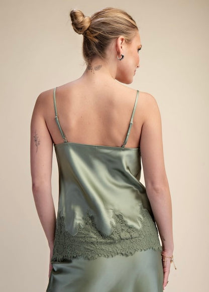Sandy Sage Lace Trim Top