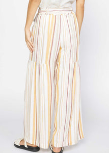 Striped wide leg pants with self tie.