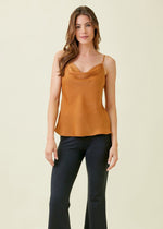 Load image into Gallery viewer, Silky draped neck camisole. Adjustable straps. Loose fit. Classic cowl neck top. Pairs well with any bottoms.
