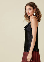 Load image into Gallery viewer, Silky draped neck camisole. Adjustable straps. Loose fit. Classic cowl neck top. Pairs well with any bottoms.
