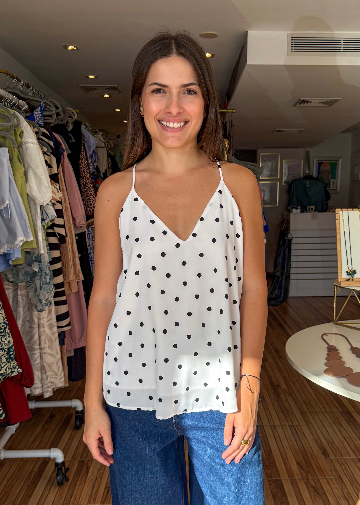 Melissa White & Black Polkadot Top
