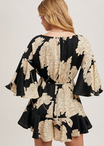 Load image into Gallery viewer, Black floral off the shoulder bell sleeved romper.
