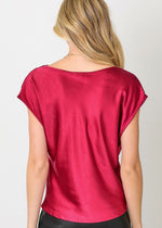 Load image into Gallery viewer, Satin cowl neck top. Cap sleeves. Loose fit. Elegant and can be worn with any pants or skirts.
