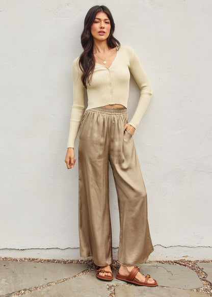 Buttery Wide Leg Pull On Pants. Satin wide leg pants.