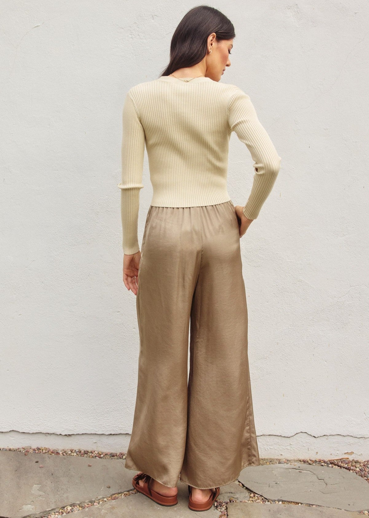 Buttery Wide Leg Pull On Pants. Satin wide leg pants.