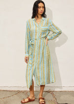 Load image into Gallery viewer, Tropical breeze print longline dress. Features button down closure, side slit detail and side pockets.
