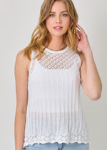 Load image into Gallery viewer, Off white crochet yoke sleeveless sweater top
