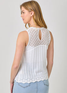 Off white crochet yoke sleeveless sweater top
