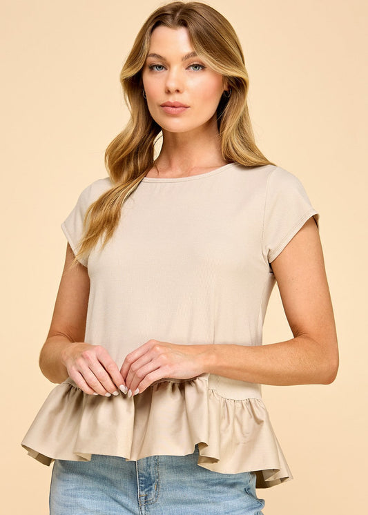 Solid Ribbed Top with Solid Contrast