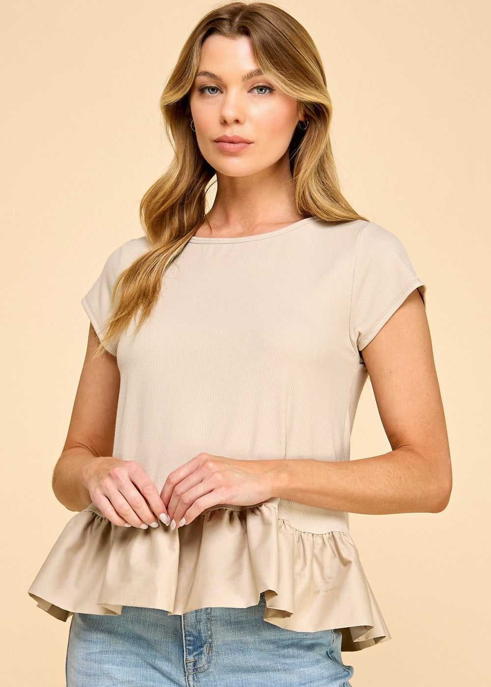 Solid Ribbed Top with Solid Contrast