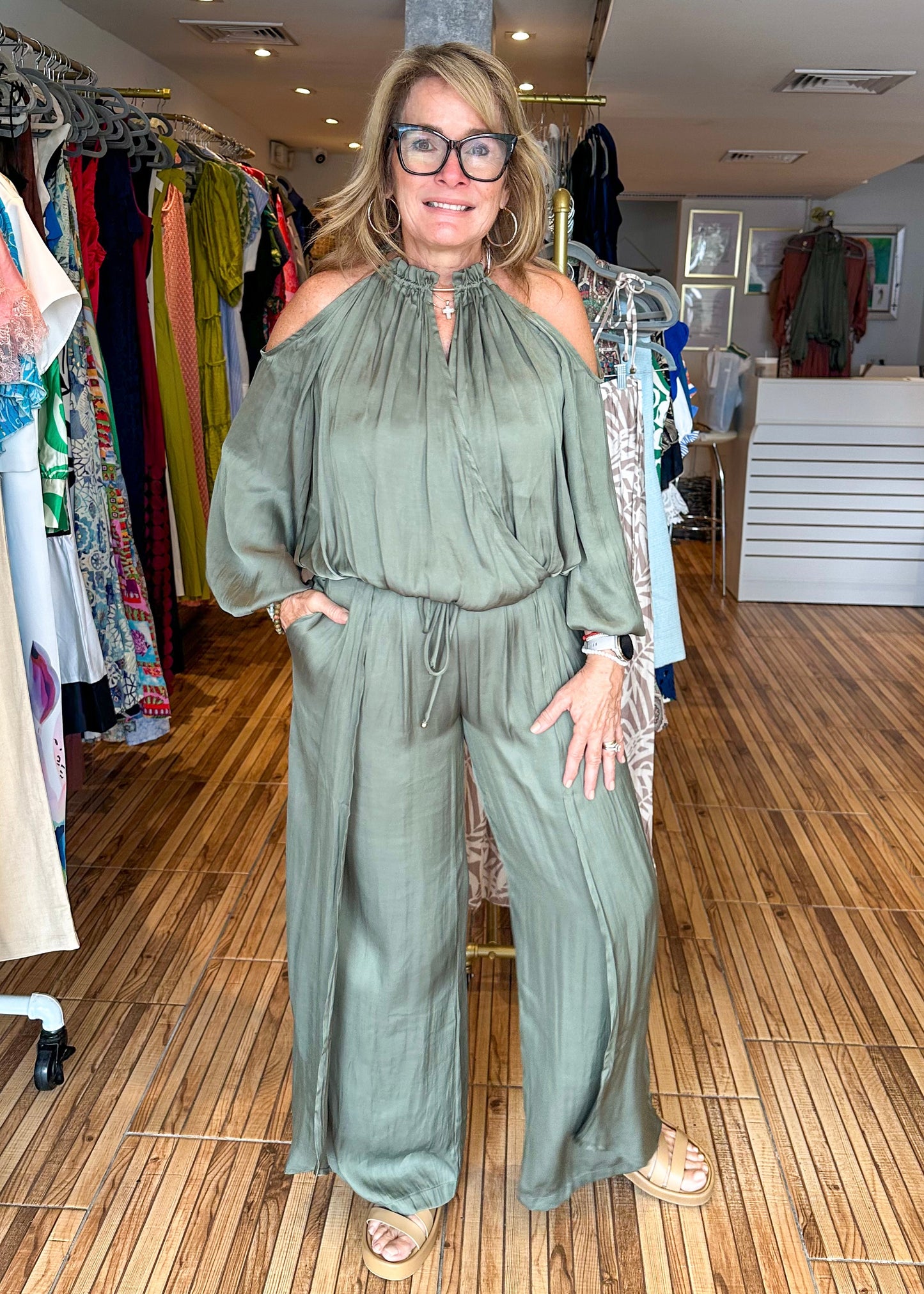 Samantha Silky Olive Green Set