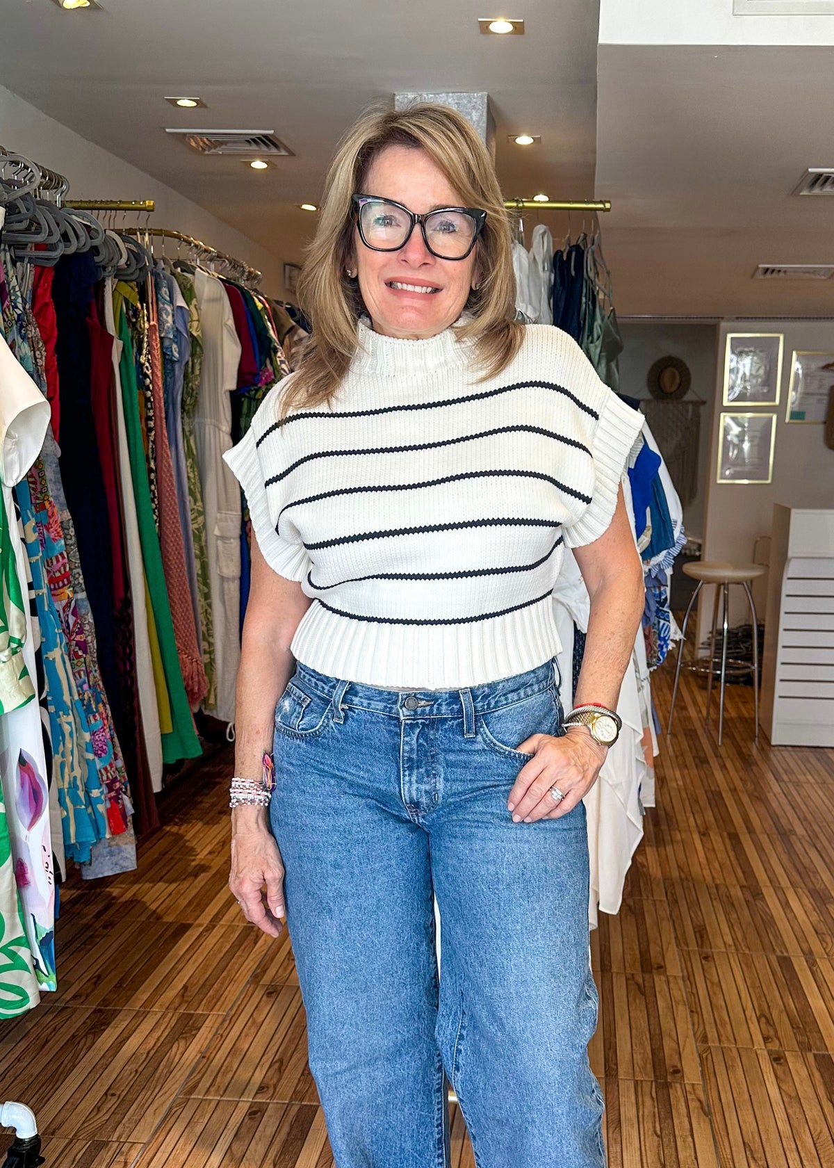 Becca Cream & Black Stripe Top
