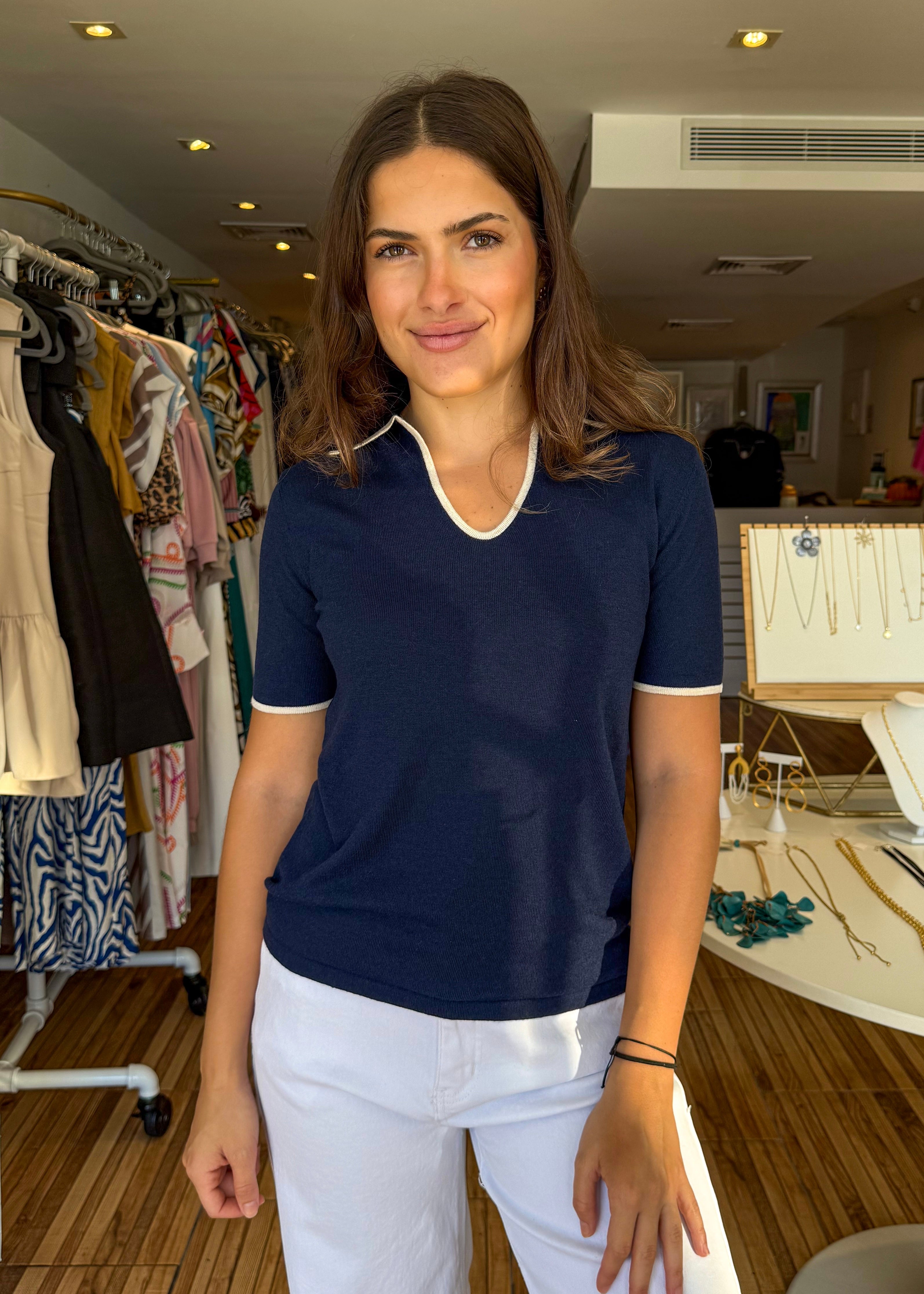 Brittany Navy Blue Polo Sweater