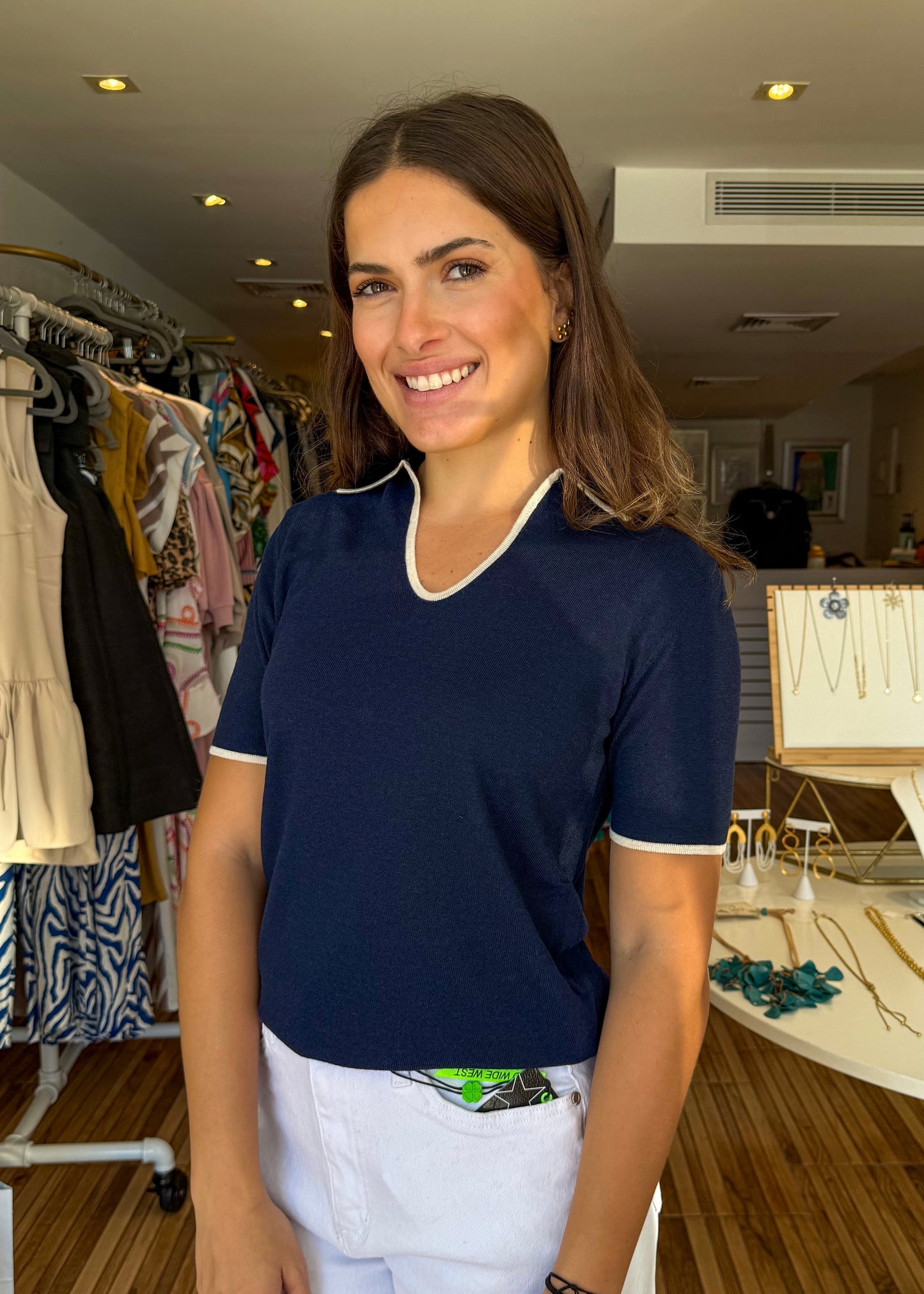 Brittany Navy Blue Polo Sweater