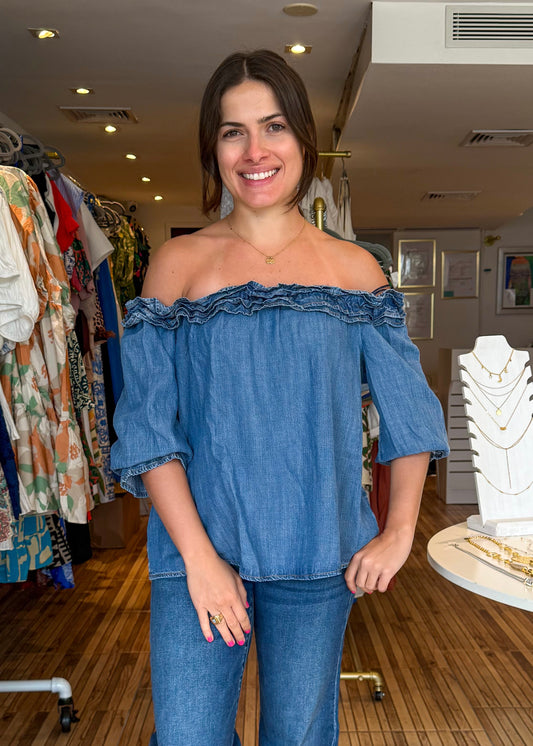 Diana Denim Blue Off the Shoulder Top
