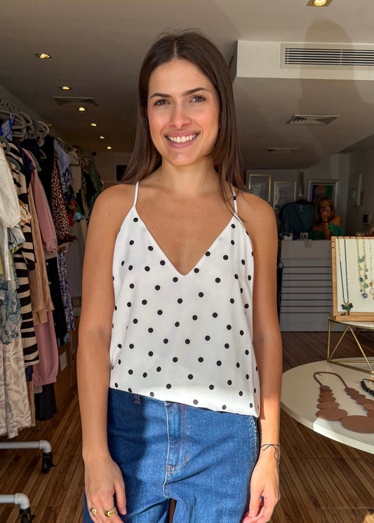 Melissa White & Black Polkadot Top