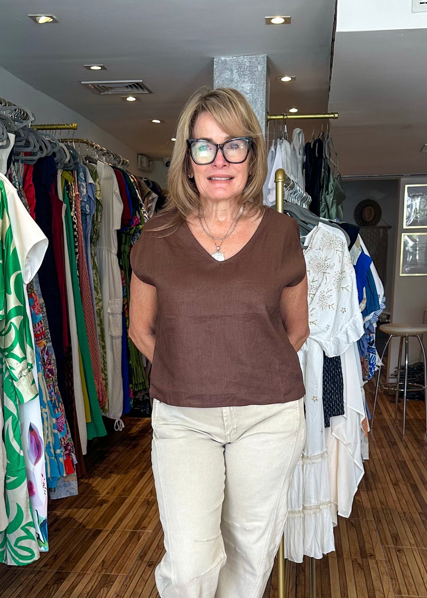 Lisa Linen Short Sleeve Top