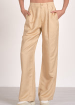 Load image into Gallery viewer, Khaki two piece set. One shoulder top with matching high-waisted pleated front pants.
