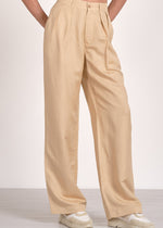 Load image into Gallery viewer, Khaki two piece set. One shoulder top with matching high-waisted pleated front pants.
