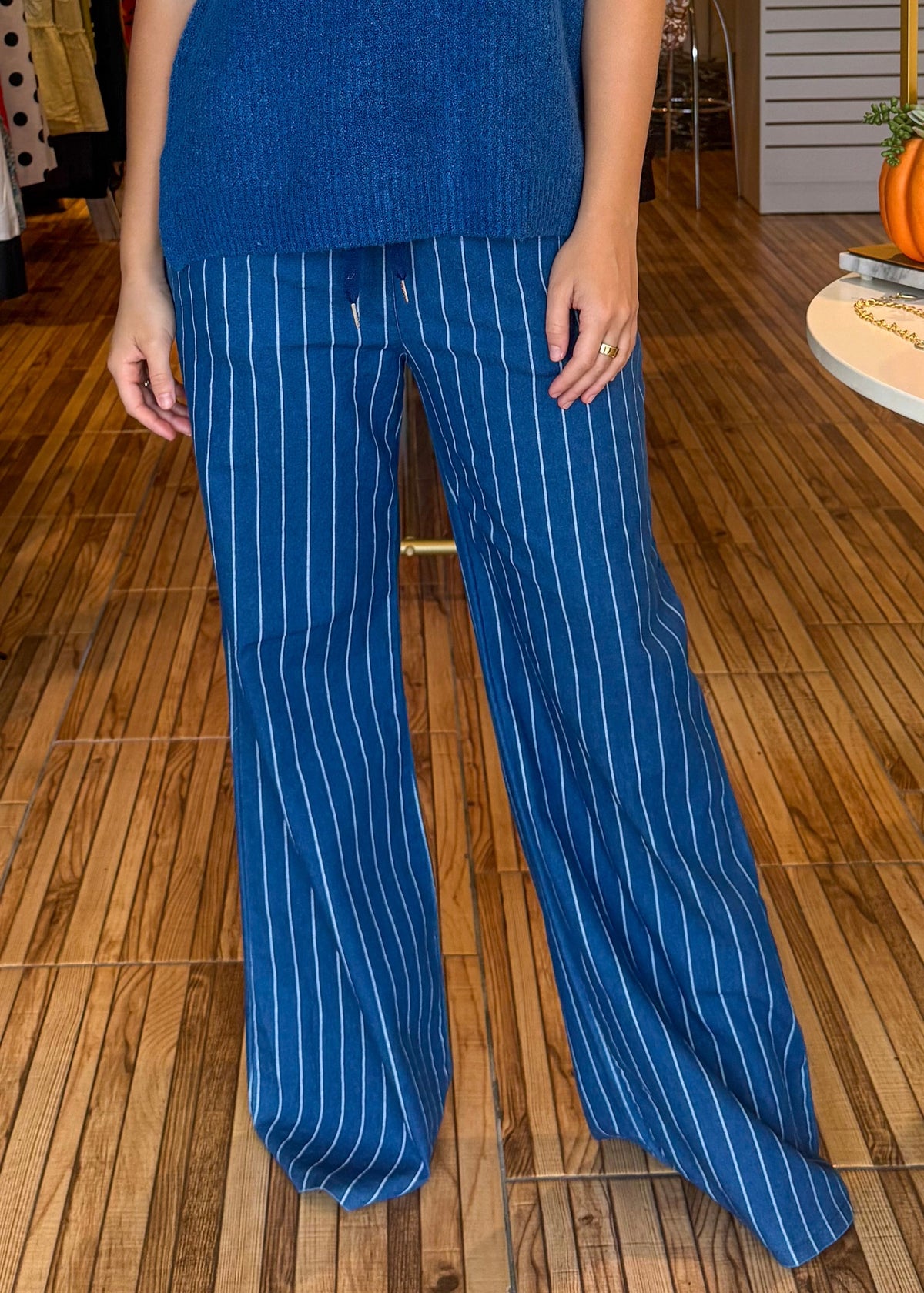 Nancy Navy Blue Striped Pants