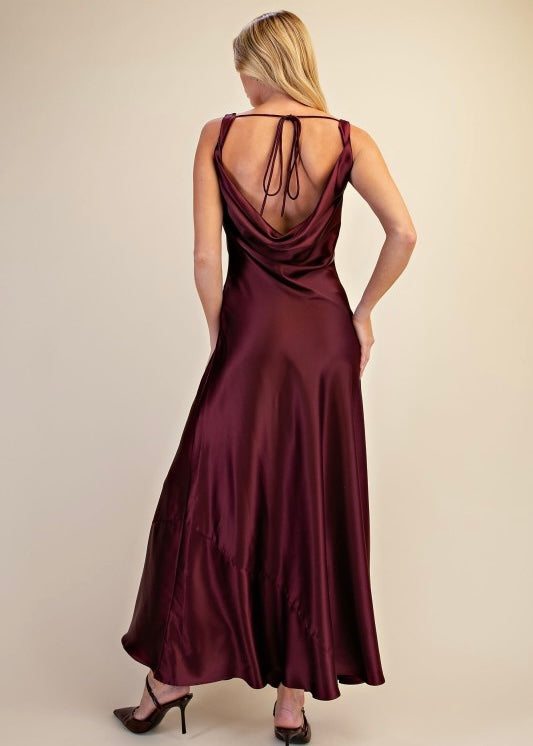 Veronica Burgundy Cowl Neck Maxi Dress