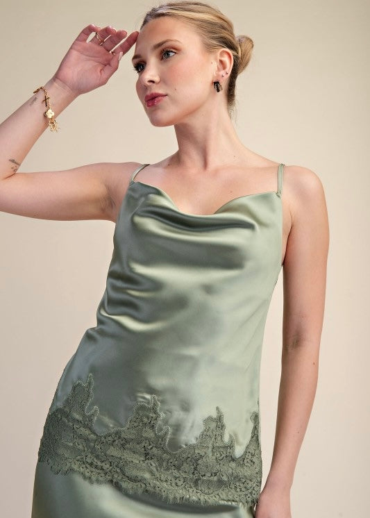 Sandy Sage Lace Trim Top
