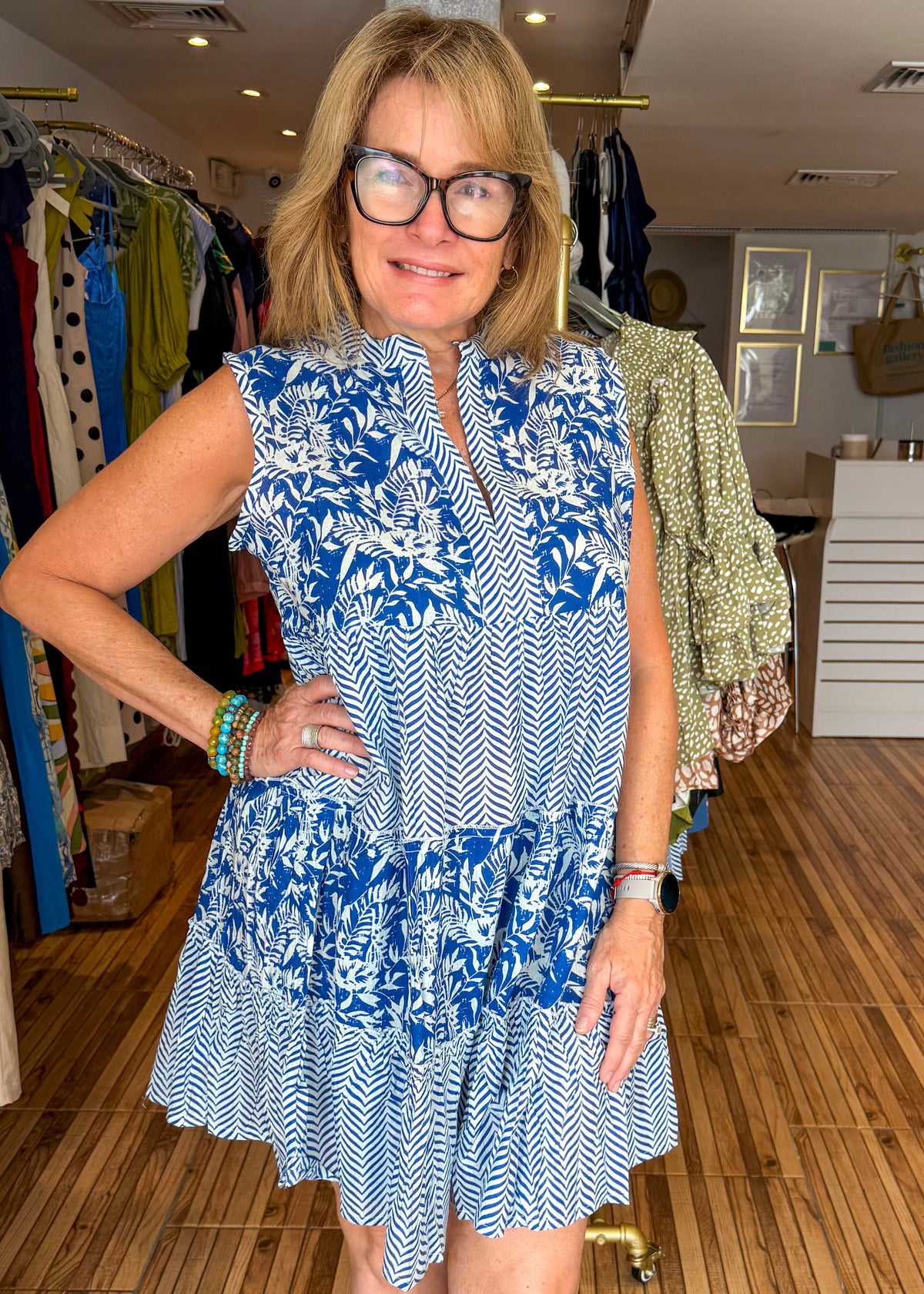Brenda Blue Print Short Dress