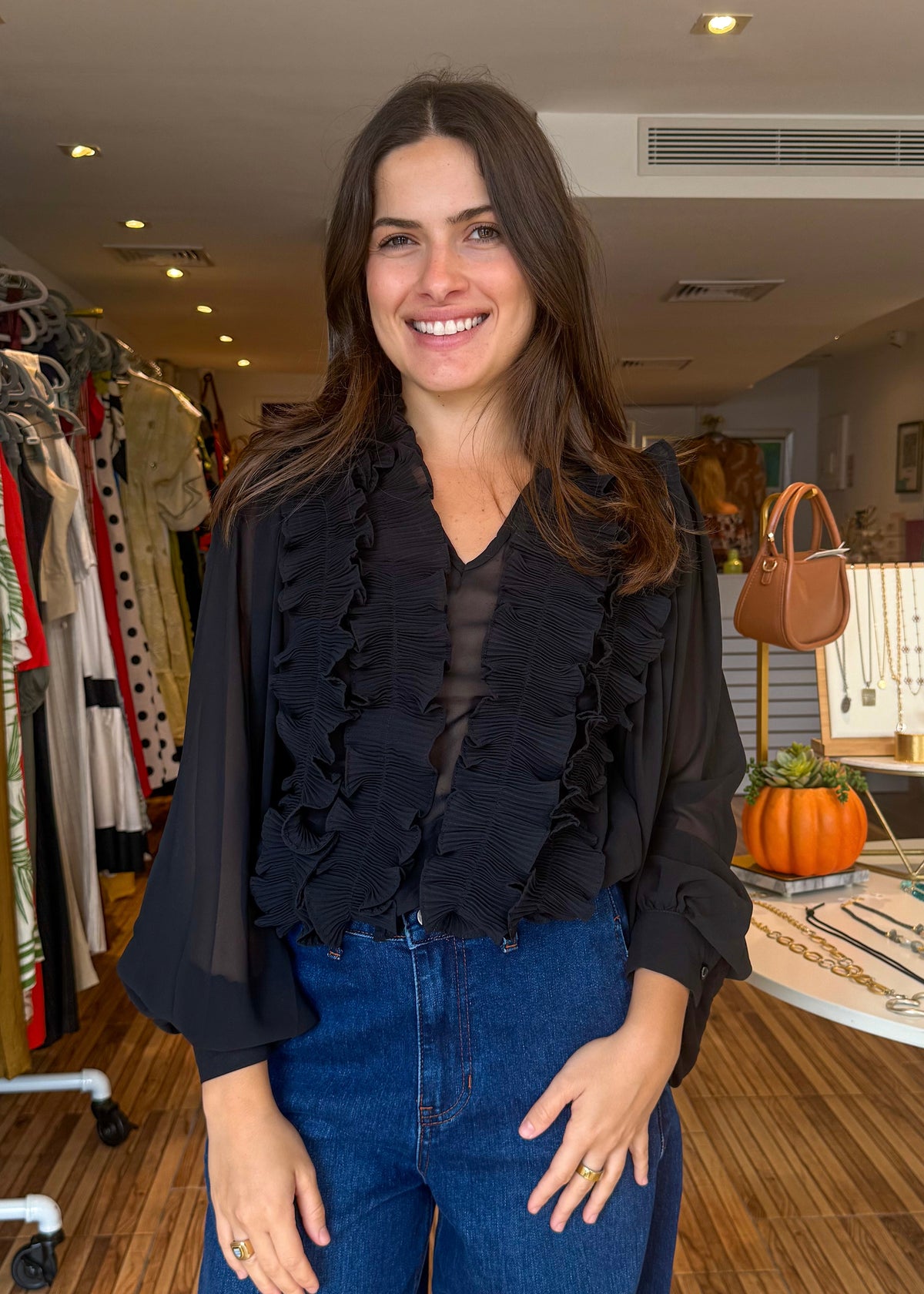 Susie Black Ruffle Top