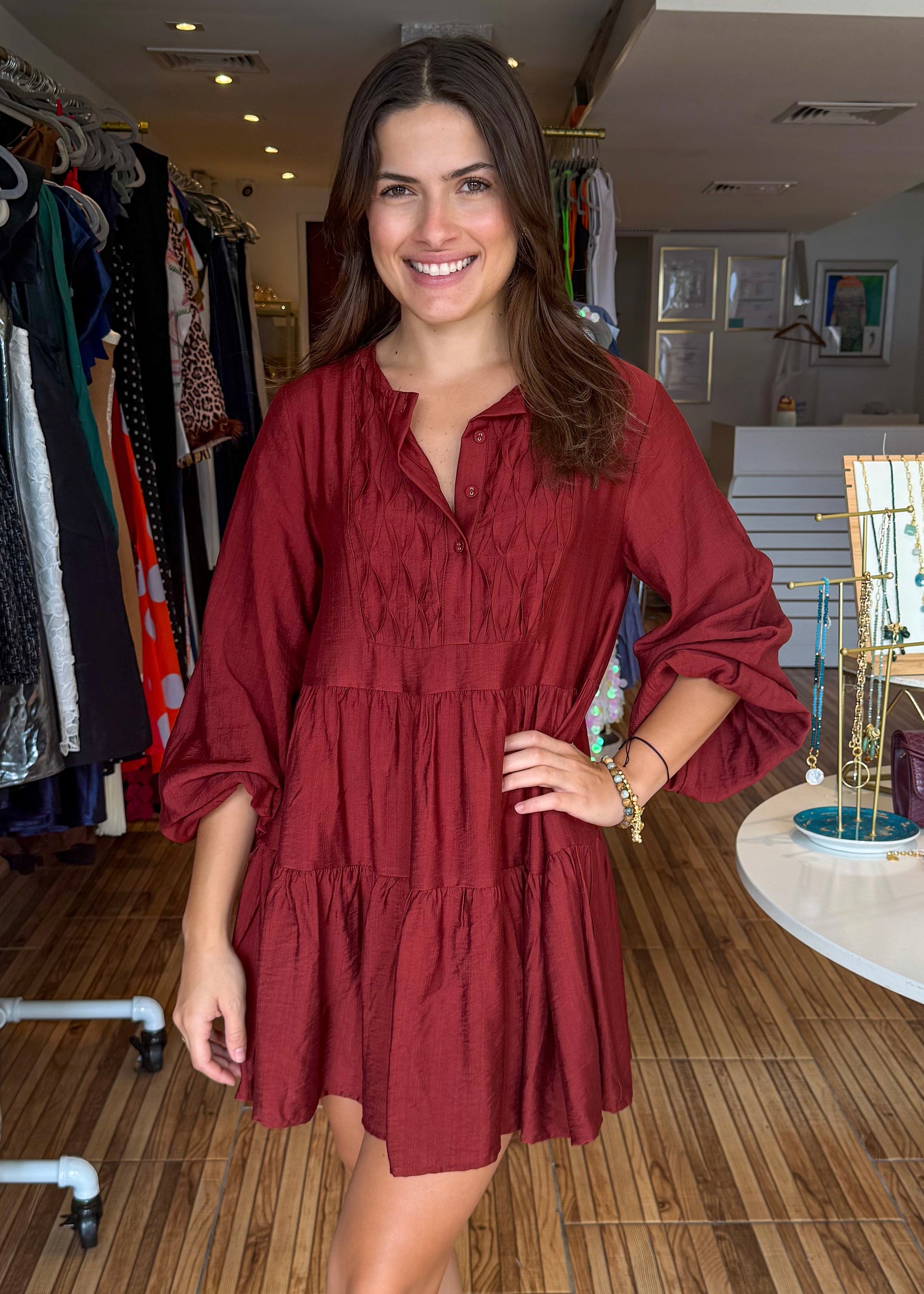 short rust dress Rust Orange Linen Dress: Short Sleeve Button-down Tea Dress
