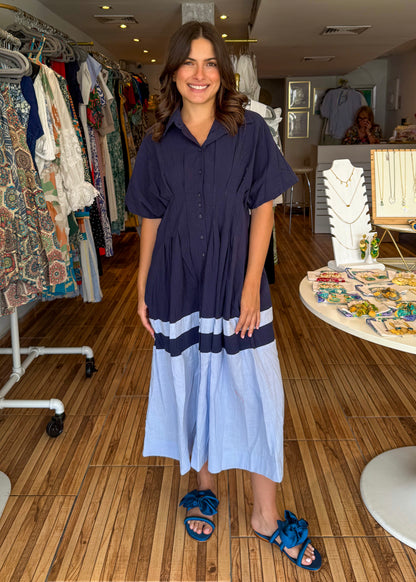 Melina Blue Colorblock Midi Dress