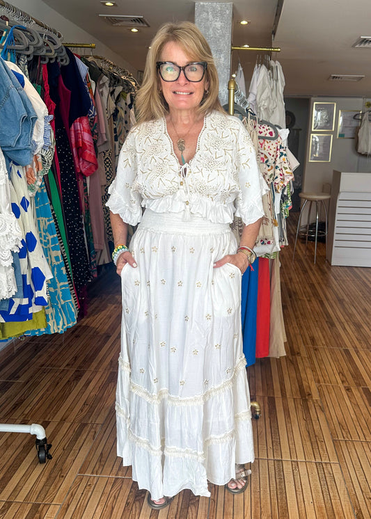 Carrie Off White Embroidered Two Piece Set