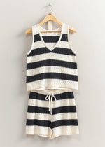 Load image into Gallery viewer, The Sun Is Out, So Slip Into This Set And Head Out. Covered In A Striped Pattern, The Sweater Top Has A V-Neckline With A Sleeveless Bodice That Has A Relaxed Fit. The Matching Shorts Have A Drawstring Waist And A Flowy Silhouette.
