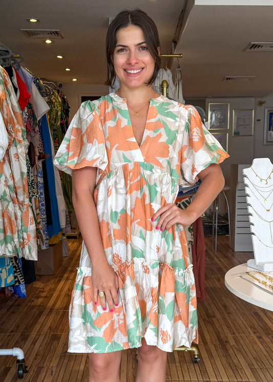 Rachel Orange Print Short Dress